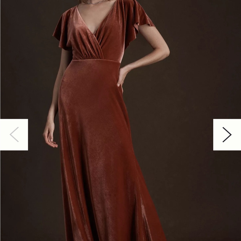 Jenny Yoo Ellis Flutter-Sleeve Open-Back Stretch Velvet Gown